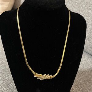 Avon Gold Tone Necklace with Rhinestone Accents